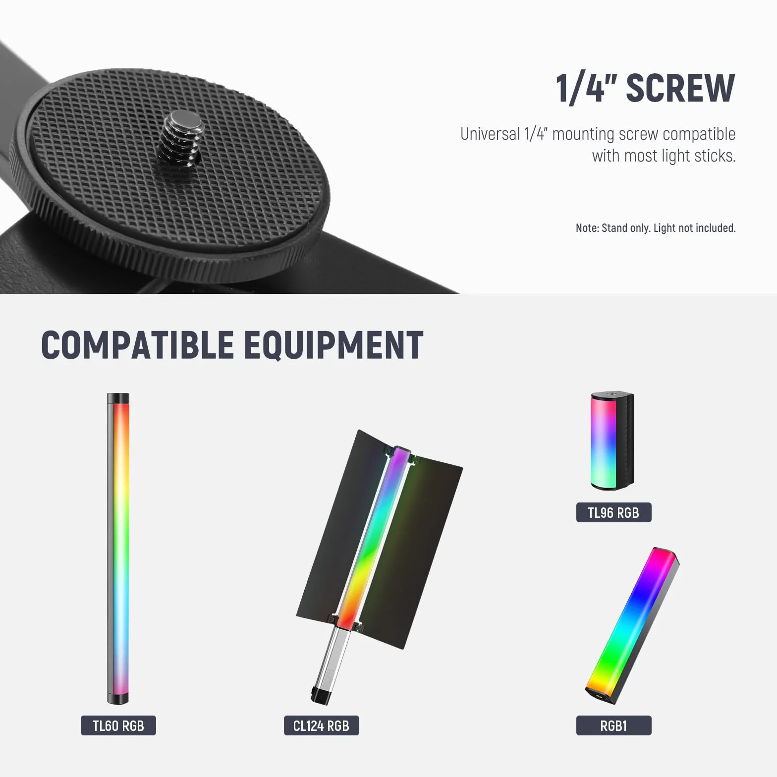 NEEWER CTN5 metalowa podstawa do statywu TL120C TL60 CL124 Tube Light Wall Stick, bardzo stabilne, składane nogi statywu ręcznego ze śrubą 1/4", podkładka silikonowa, 3"/8 cm Low Angle