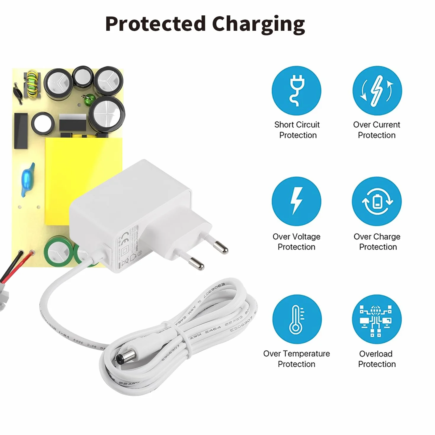 TONTON Ładowarka 9V 1A do TP-Link Tapo C200 C210 C100 WLAN IP C310 Outdoor WLAN, C320WS, TC60, TC70, bardzo długi kabel 3 m, biała