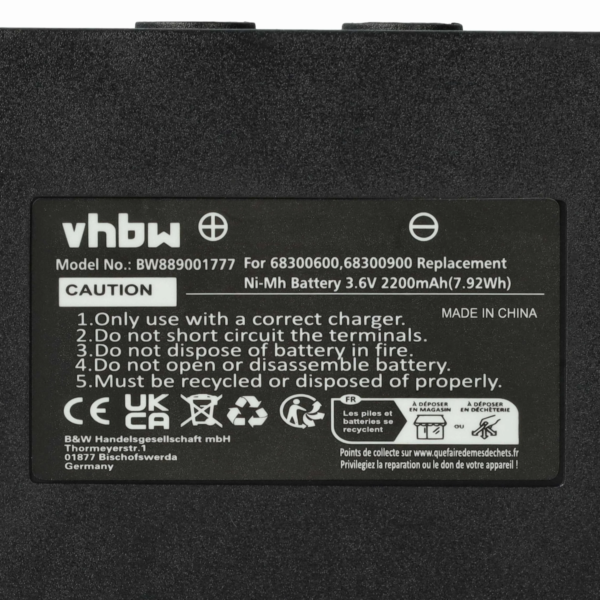 vhbw 5 x akumulator zamienny do Abitron KH68300990, EX2-22 do przemysłowego pilota zdalnego sterowania (2200 mAh, 3,6 V, NiMH) - czarny