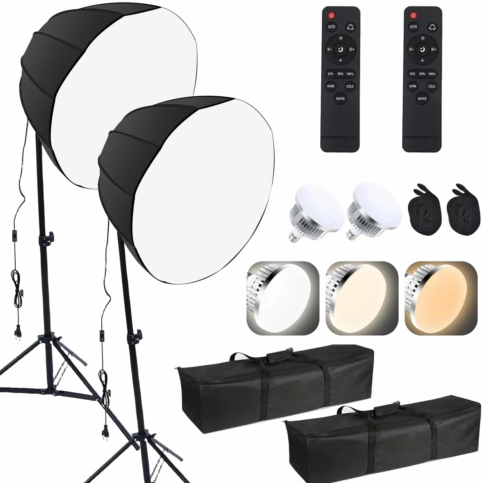 Jectse Profesjonalny Zestaw Oświetlenia Fotograficznego, Regulacja Jasności w 3 Kolorach, 12-stronny Softbox 60 Cm Zapewniający Równomierne Oświetlenie, ze Statywem 2,1 M do Transmisji (wtyczka UE)
