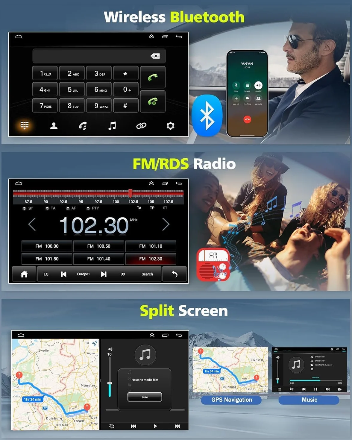 Y1,2 64G Android 15 Radio Samochodowe do H-onda Jazz GD 2002-2008, 9-calowy ekran dotykowy 2K, Bezprzewodowy CarPlay i Android Auto, Nawigacja GPS, Bluetooth, FM RDS, SWC, Mikrofon, Kamera Cofania