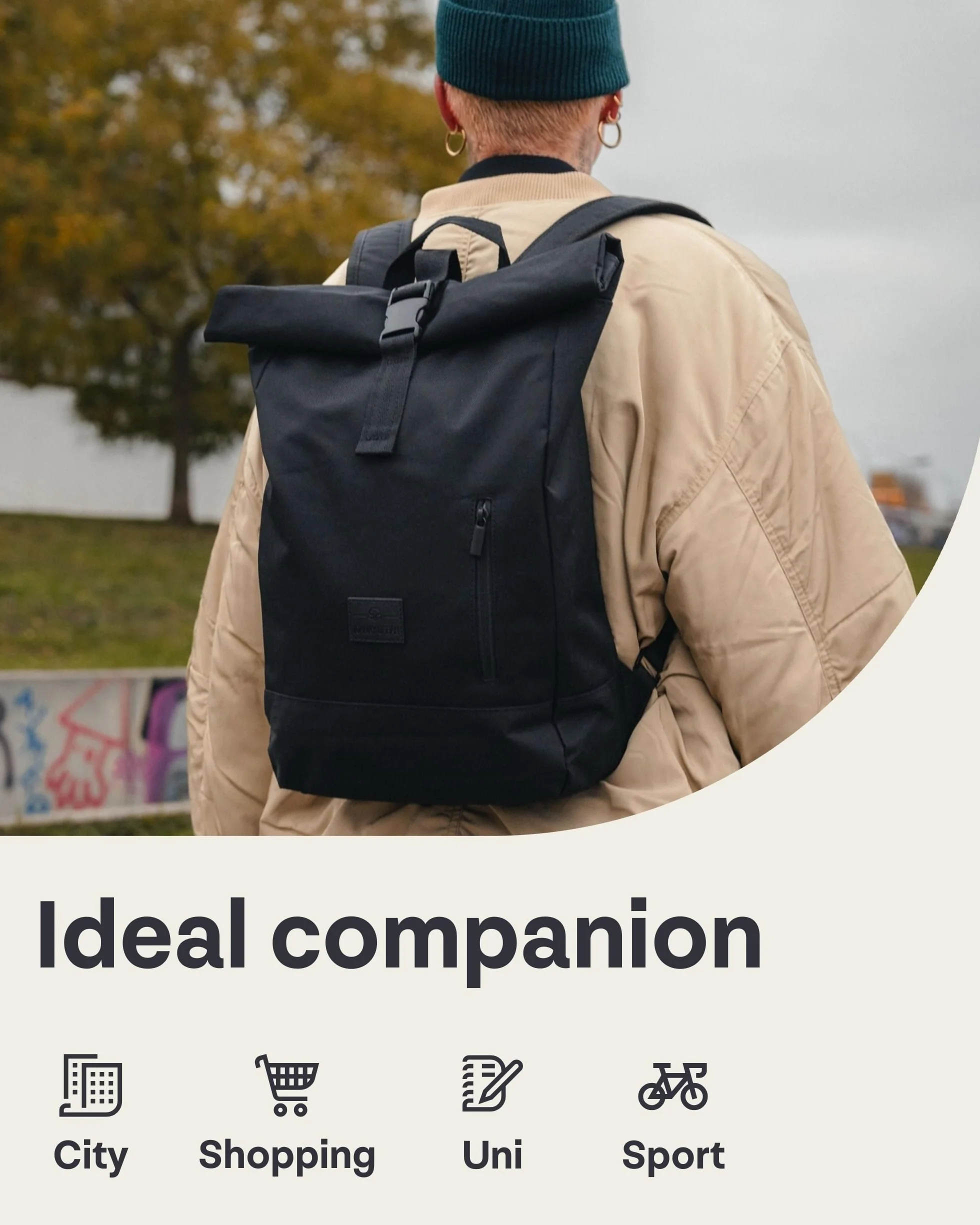 Johnny Urban Plecak damski męski - Robin Medium - Roll Duży top dla szkoły, uniwersytetu, pracy - schowek na laptopa - Wodoodporny
