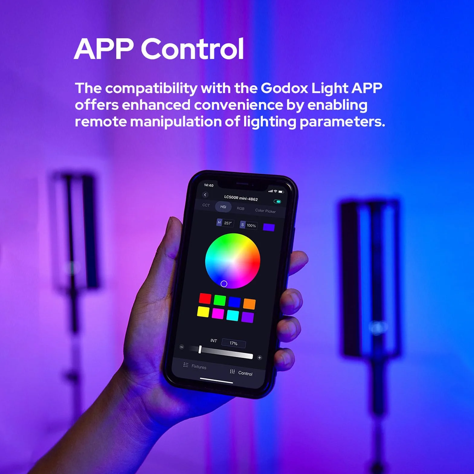 GODOX LC500R Mini kij Luminous LED Lampa 20 W RGB 2500K-8500K Rura Przenośna lampa fotograficzna Światło Różdżka LED CRI≥95 Zmienna intensywność 15 efektów FX Obsługa