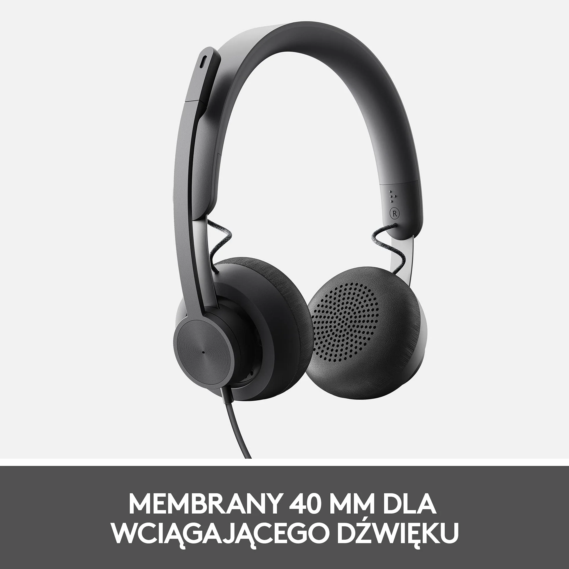 Logitech Zone 750 Przewodowy zestaw słuchawkowy z mikrofonem | Z redukcją hałasu, złączem USB-C i adapterem USB-A, kompatybilność typu plug-and-play dla wszystkich urządzeń - Szary