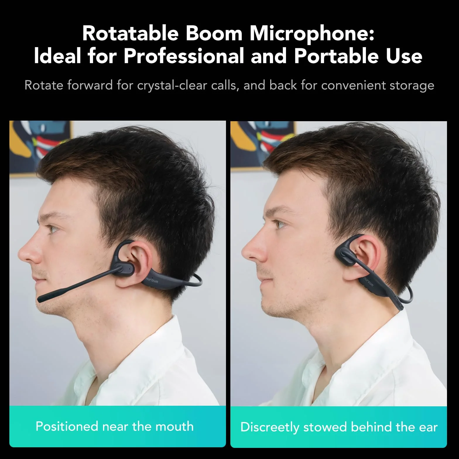 Nuroum OpenEar Pro Bezprzewodowy zestaw słuchawkowy Bluetooth z mikrofonem, redukcja szumów podczas rozmów, połączenie wielopunktowe Bluetooth 5,3,15 H, wygodne, bezprzewodowe słuchawki do pracy