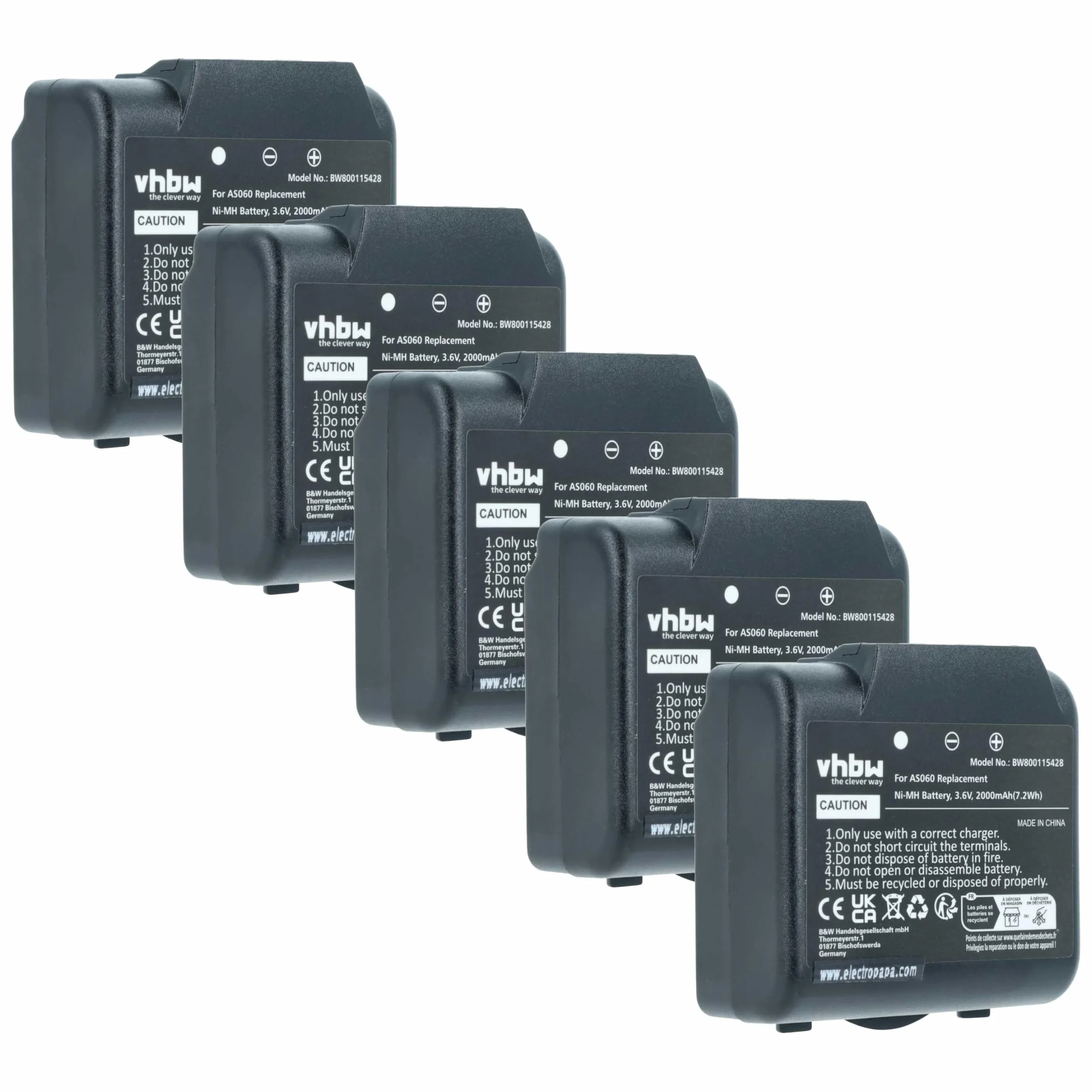 vhbw 5 x akumulator zamienny do IMET AS060, AS083 do przemysłowego pilota zdalnego sterowania radiowego (2000 mAh, 3,6 V, NiMH) - czarny