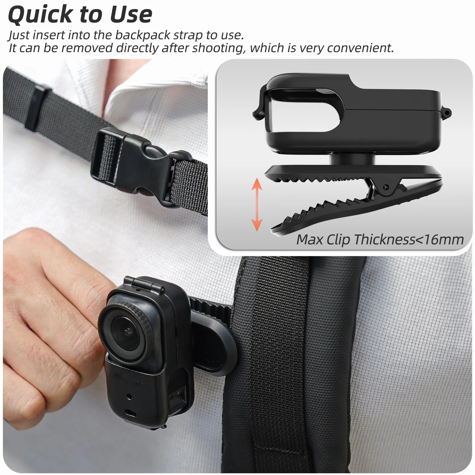 Klips do plecaka do DJI Osmo Nano, łatwy klips zacisk stojak szybkie zwalnianie uchwyt adaptera, kamera sportowa obracany o 360° wspornik fotografowania stała ramka akcesoria