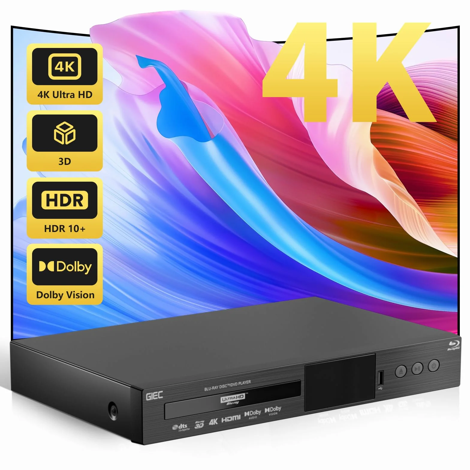 G5300 4K Ultra HD Blu Ray Player do wszystkich regionów: Discs 3D Blu Ray DVD do telewizora/projektora 4K HDR 10 Dual HDMI / koncentryczny / optyczny / USB 3.0