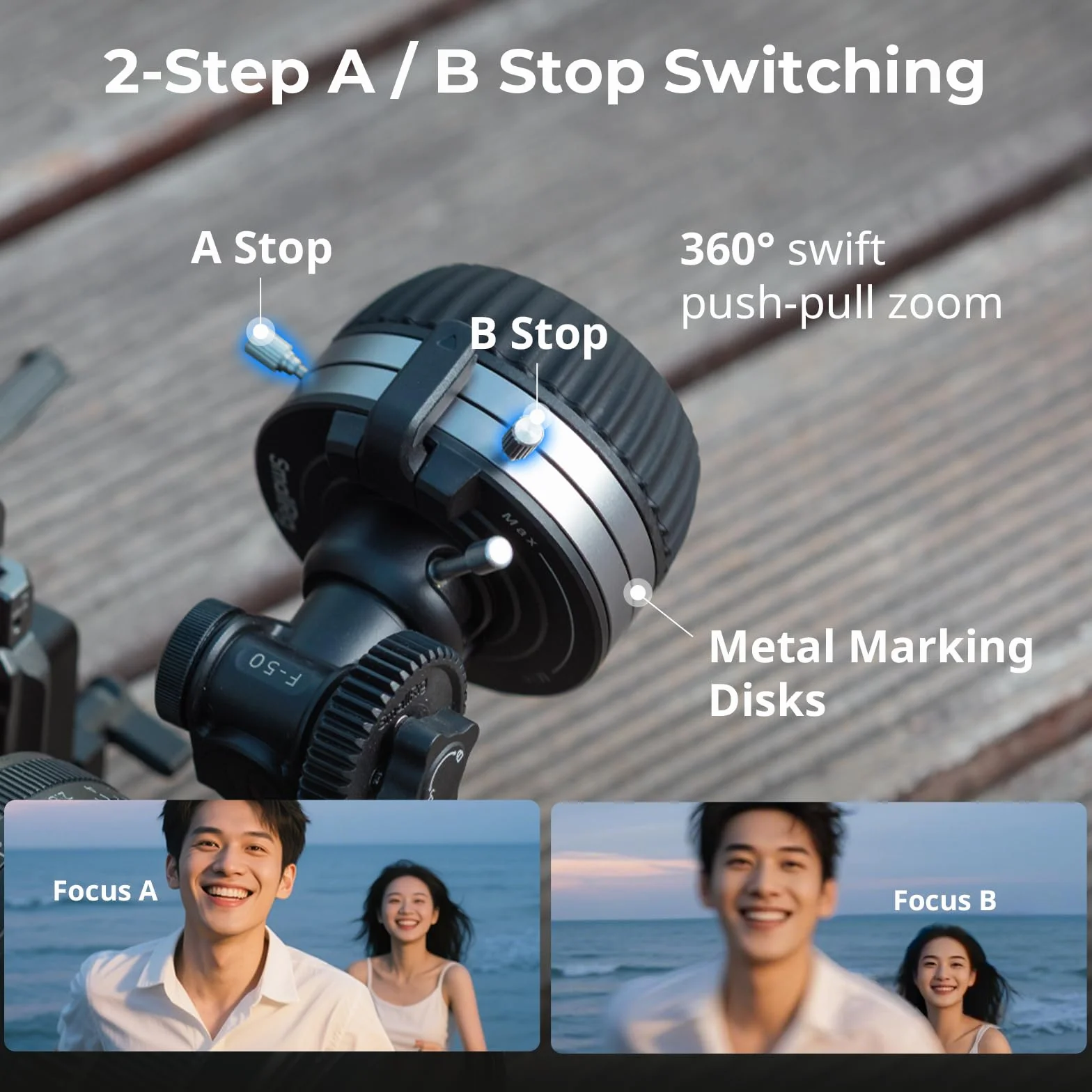 SMALLRIG Follow Focus F50 z bezstopniową regulacją dźwigni tłumienia dynamicznego i ogranicznikami A/B, w tym 15 mm pręt i zacisk pręta, do lustrzanek cyfrowych- 4745