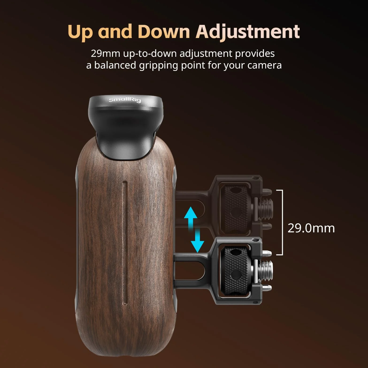 SMALLRIG Drewniany uchwyt boczny do klatek kamerowych ze śrubą ustalającą 2 w 1, ergonomiczny uchwyt po lewej lub prawej stronie, regulacja pionowa 29 mm / 1,14 cala, udźwig 15 kg / 33,1 funta - 5238