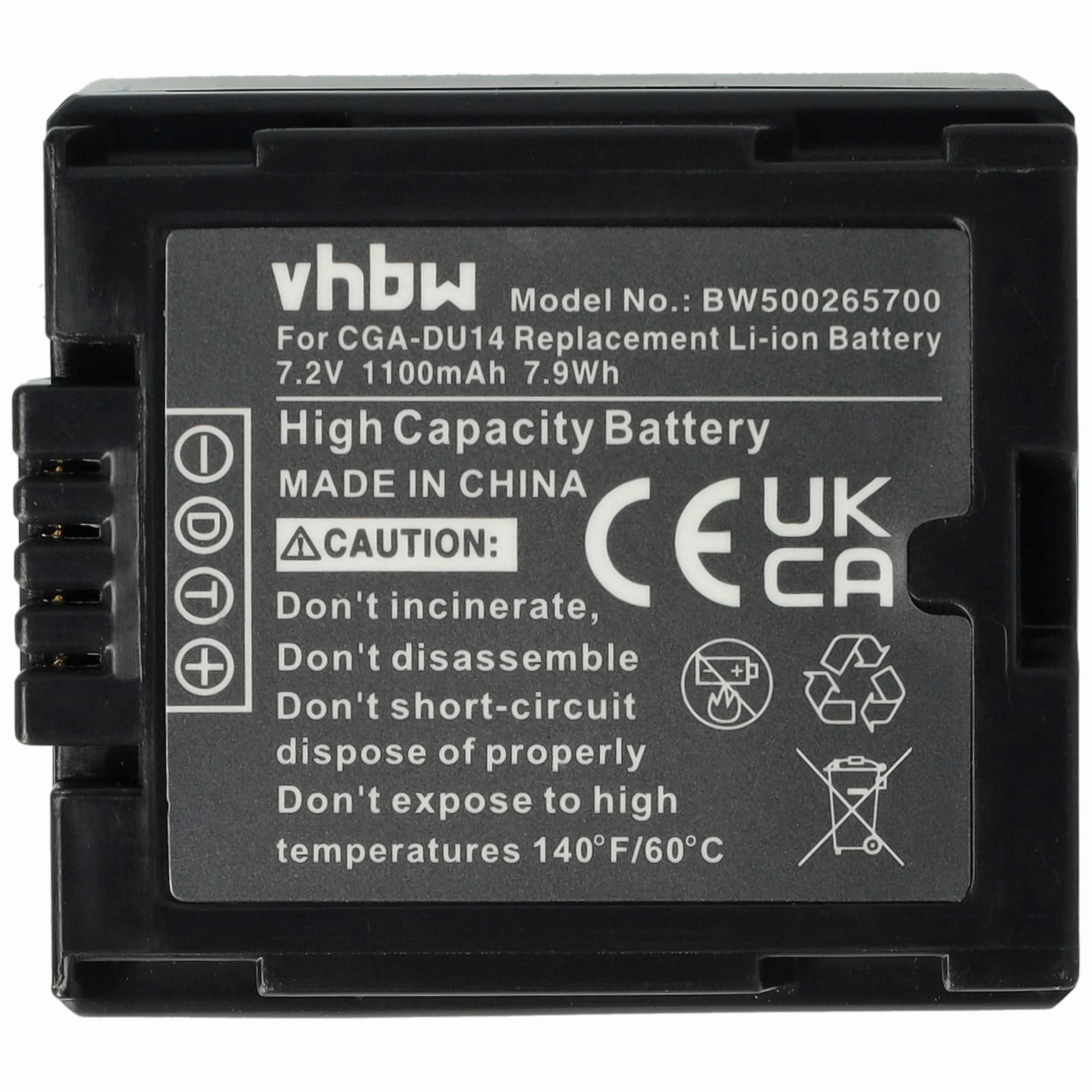 Bateria LI-ION 1100mAh (7,2V) kompatybilna z PANASONIC zastępuje CGA-DU07 / CGA-DU14 / CGA-DU21 / CGR-DU06 / VW-VB070 / VW-VBD140 / VW-VBD210
