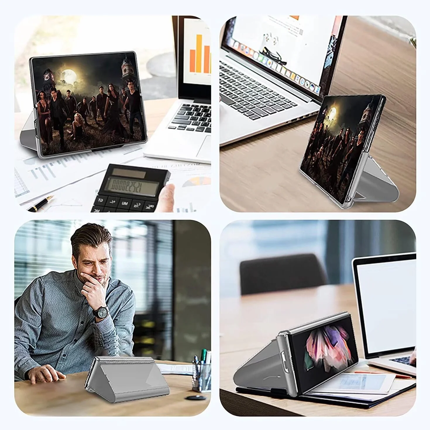 Etui do Samsung Galaxy Z Fold 7, etui z klapką z funkcją stojaka, PC/PU półprzezroczysty wygląd, odporne na wstrząsy etui ochronne na telefon Samsung Galaxy Z Fold 7, srebrne