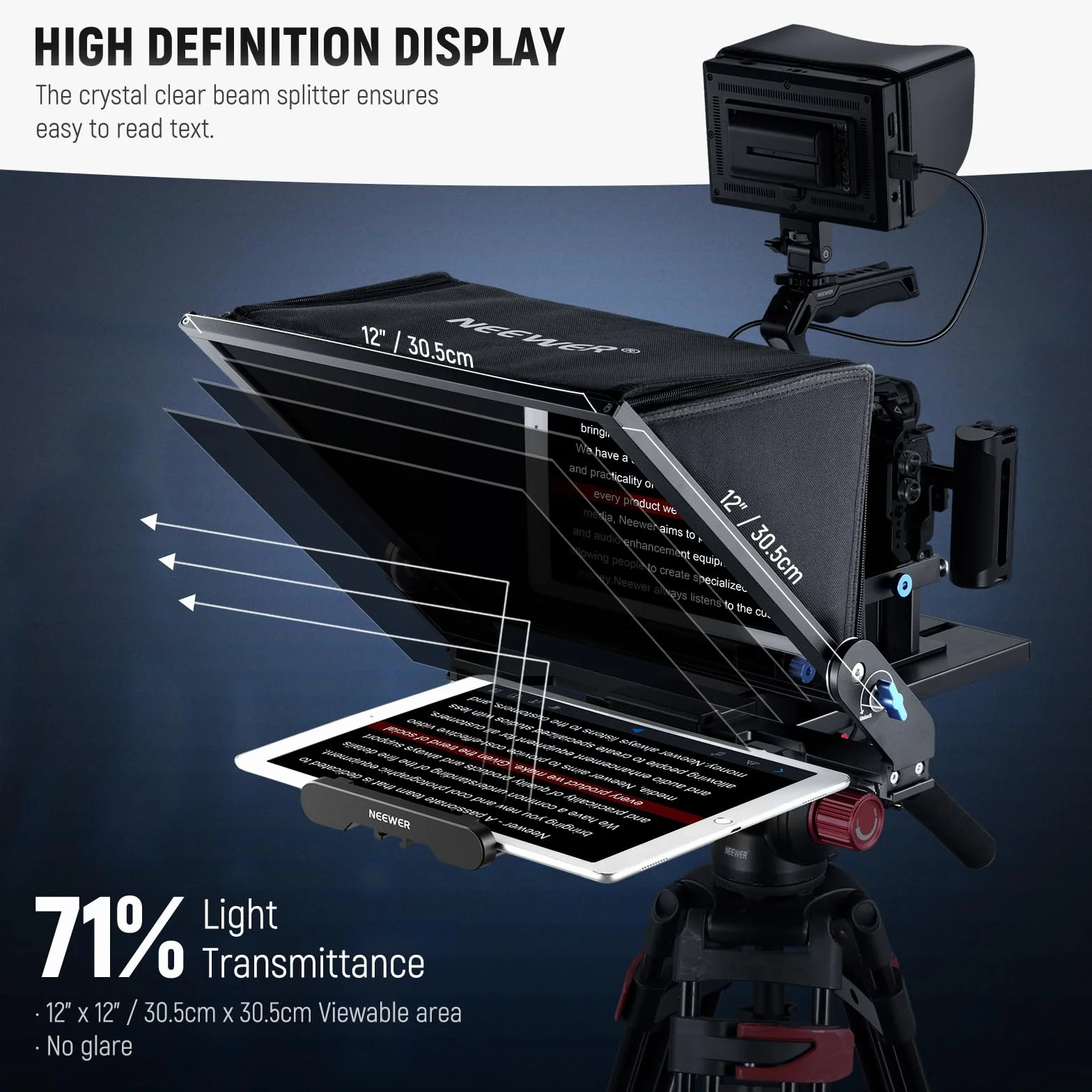 NEEWER Teleprompter X17 II z pilotem RT113 / sterowaniem aplikacją, rozdzielacz wiązki HD 43.2 cm, całkowicie metalowa rama, ulepszony uchwyt, płyta QR, kompatybilna z iPadem 501PL, maksymalne