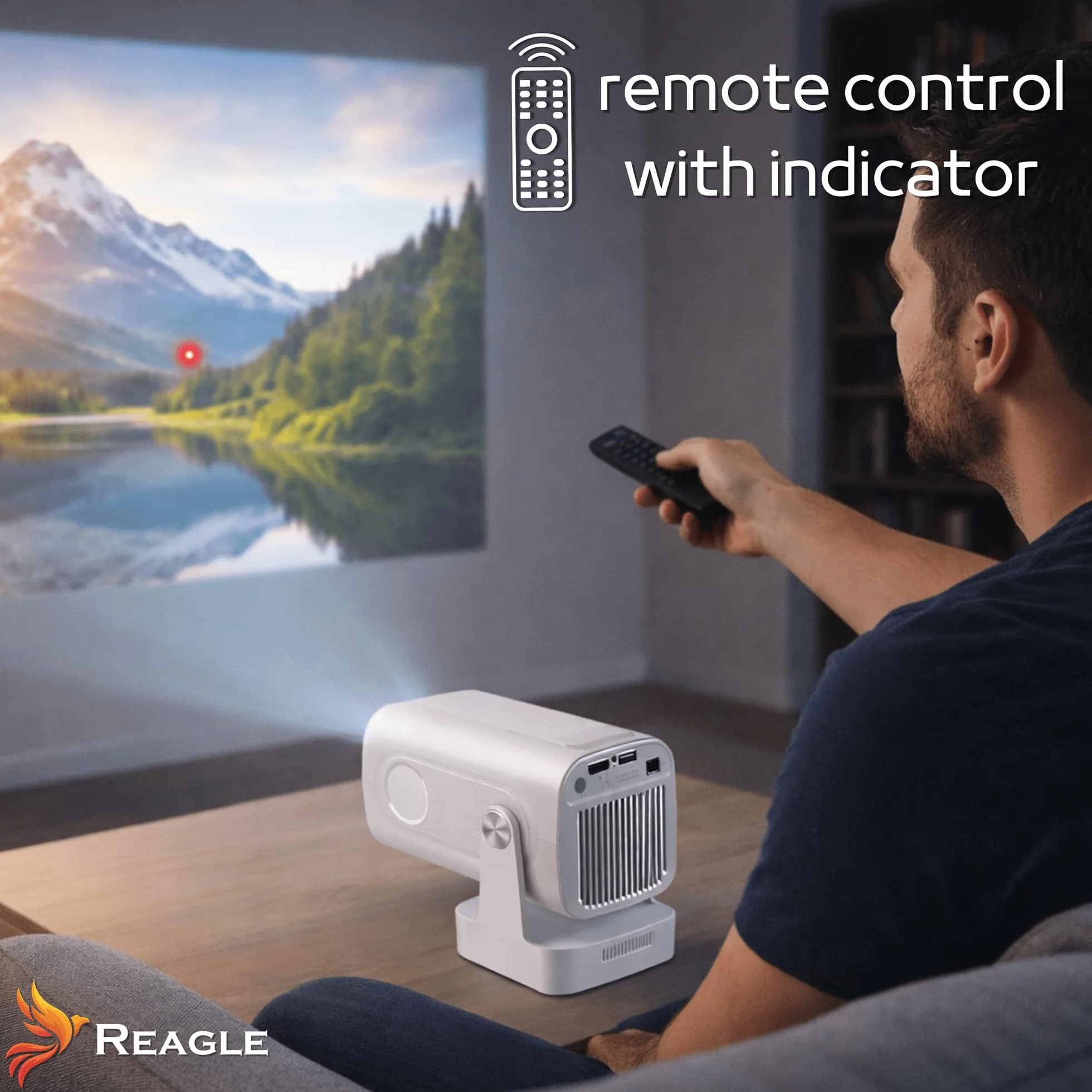 Reagle R-MOVIELUM-P30 Mini Projektor Full HD 1080P Android 14 WiFi Bluetooth Autofocus 330 ANSI LED Projektor Przenośny 130 Cali Keystone HDMI USB Smart TV Miracast Kino Domowe