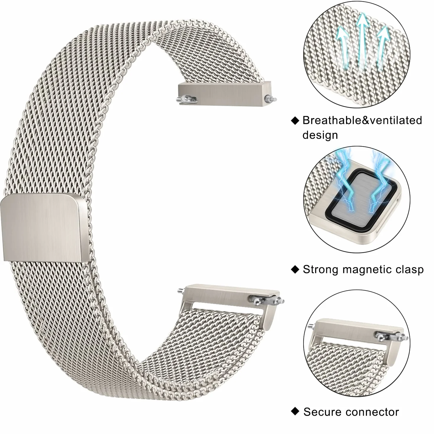 Mugust metalowa bransoletka z siateczki ze stali nierdzewnej do Garmin Vivoactive 5 Vivoactive 3 Vivomove 3 HR Luxe Style