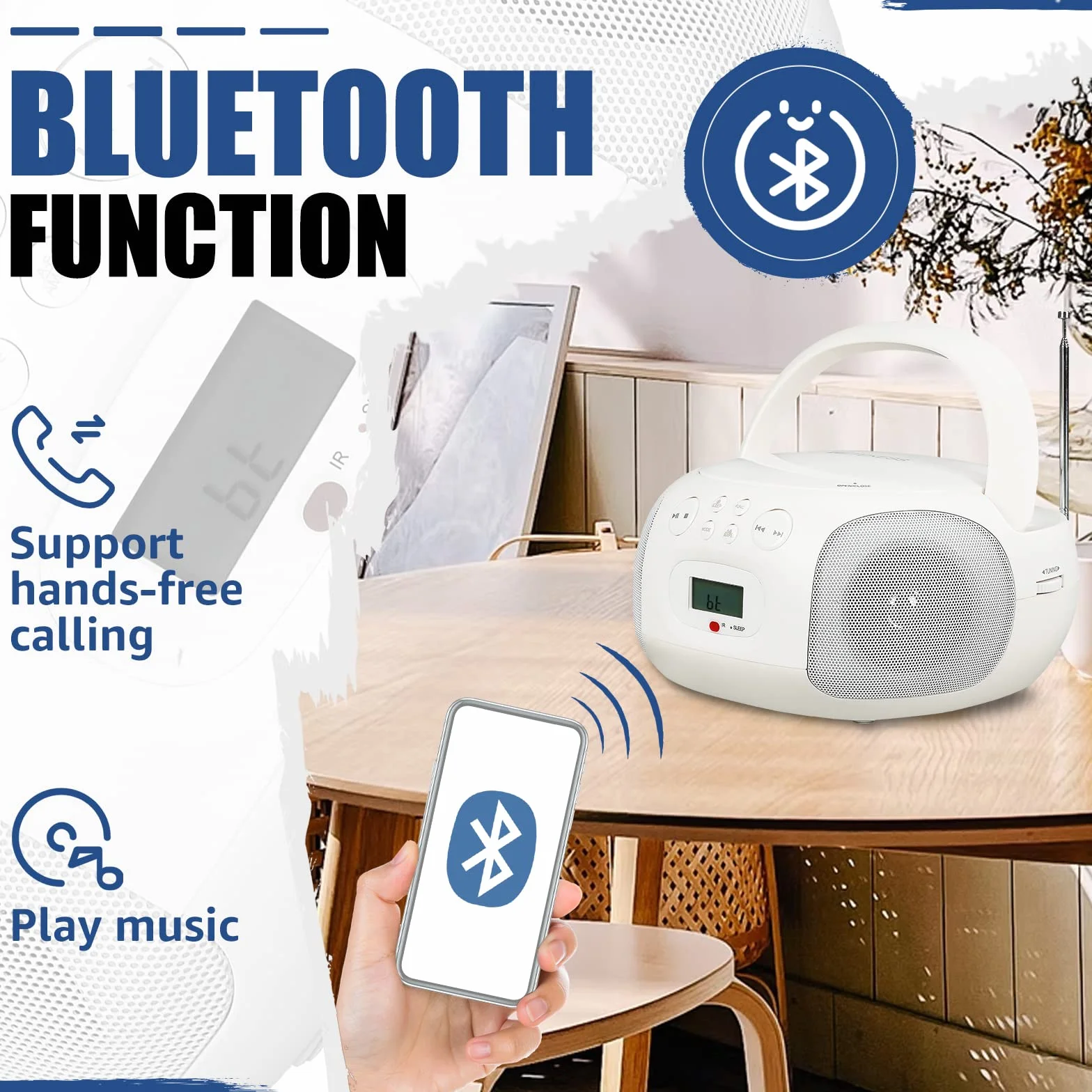 Repekess TR636 Przenośny odtwarzacz CD, radio FM AM, USB, magnetofon kasetowy,Bluetooth, Timer Sleep, proste zastosowanie dla osób starszych (biały)