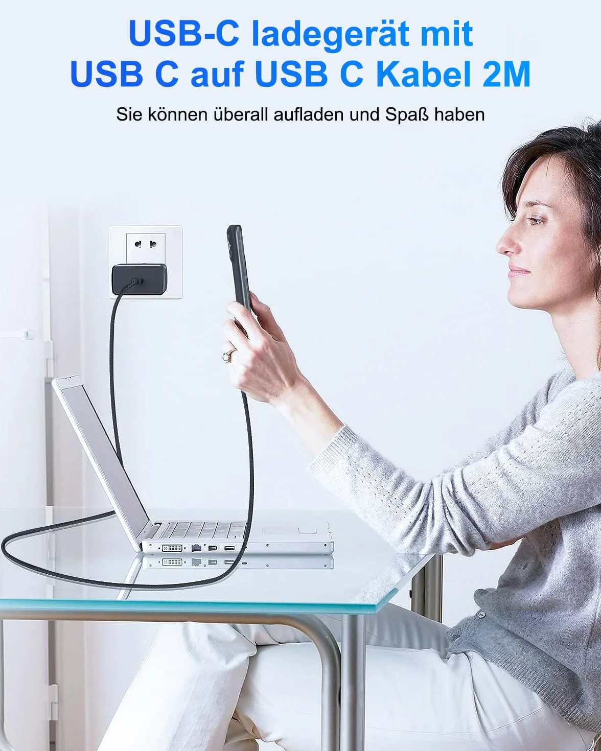 Szybka Ładowarka USB C 45W do Samsung Galaxy S26,S26+,S26 Ultra,S25+,S25 Ultra,S25,S24,S23,Note20, A56,A53,Z Fold7 6,Tab, Wtyczka Sieciowa USB C Ładowarka Typu C Adapter z Kablem UsB C 2M do iPhone'a