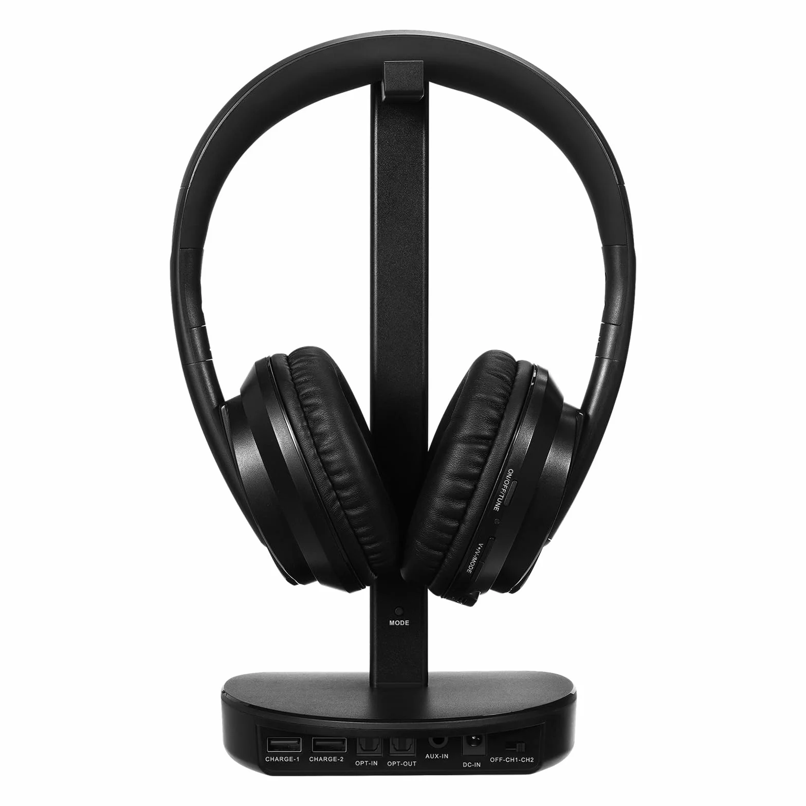 Bezprzewodowy zestaw słuchawkowy do telewizora, z nadajnikiem radiowym i stojakiem, słuchawki nauszne Bluetooth, zasięg 330 m, bez opóźnienia