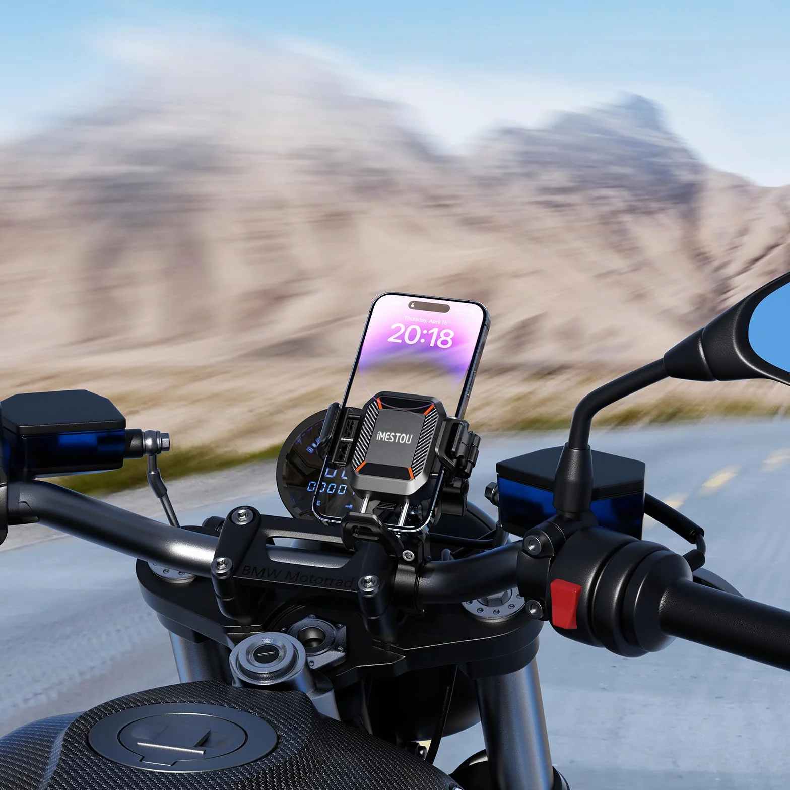iMESTOU Antywibracyjny uchwyt na telefon do motocykli i rowerów z amortyzatorami i konstrukcją antykradzieżową, uchwyt na telefon kulkowy 2.5 cm nadaje się do telefonów o grubości 13.2 cm-18.3 cm do