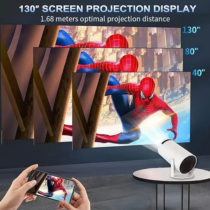 HY300 Pro mini projektor, 720P 4K dekodujący projektor z Wi-Fi i Bluetooth, przenośny projektor kina domowego, HDMI USB, biały