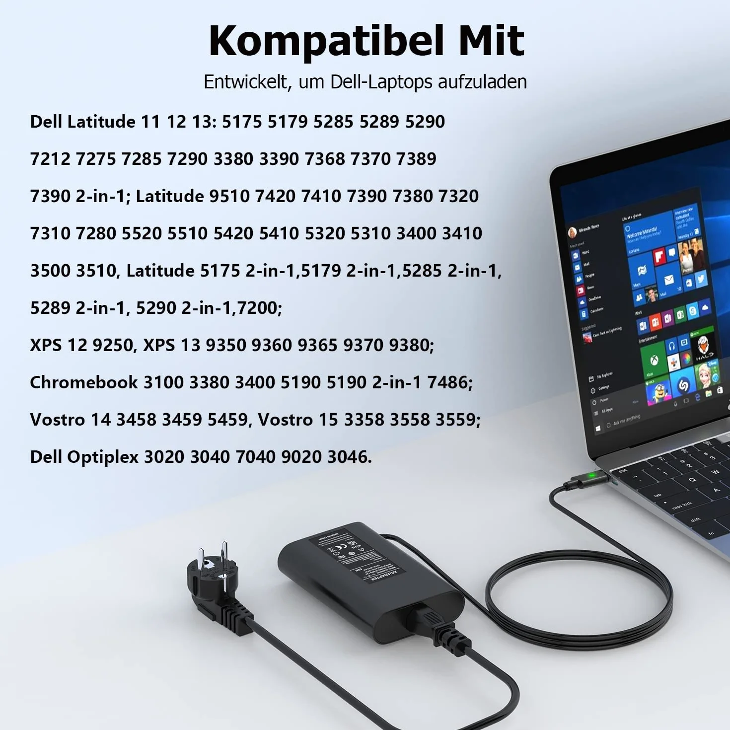 65 W kabel do ładowania laptopa USB C, zasilacz kompatybilny z Dell Latitude 5420 5410 5520 5320 5440 7490 7420 7410 7320 7370 XPS 12 13 9250 9350 9360 9370 9370 80 Chromebook 80 3100 5300 typ C