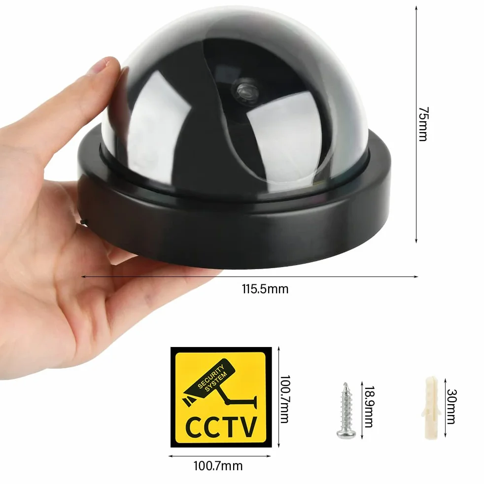 Atrapa kamery CCTV, manekin z fałszywymi monitorami CCTV, symulacja kamery CCTV, z migającym światłem LED, atrapa fałszywa kamera, do użytku na zewnątrz i wewnątrz, do domu i biznesu, 4 szt