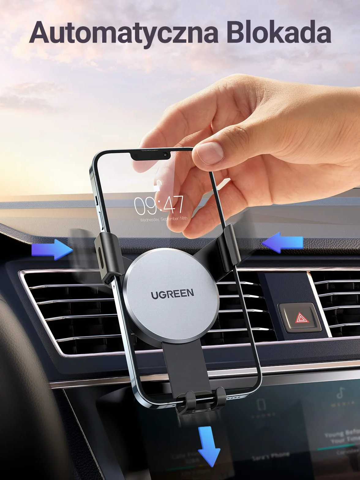 UGREEN Uchwyt na Telefon Samochodowy na Odpowietrznik Kompatybilny z iPhone Galaxy Huawei Xiaomi (Srebrny)