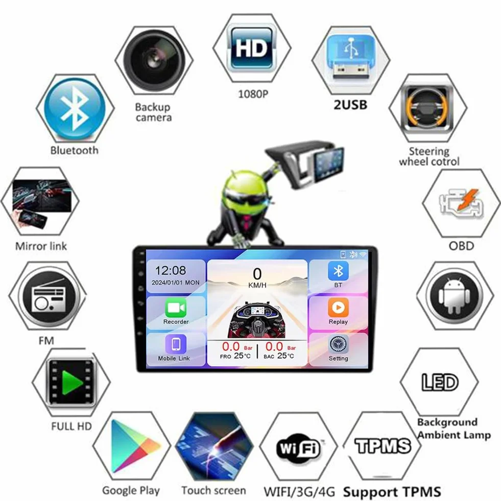 Radio samochodowe Android 15 2 DIN z 9-calowym ekranem dotykowym i automatycznym systemem stereo do SsangYong Korando 3 Actyon 2 2013-2017. Odtwarzacz MP5 z Bluetooth CarPlay i Android Auto/