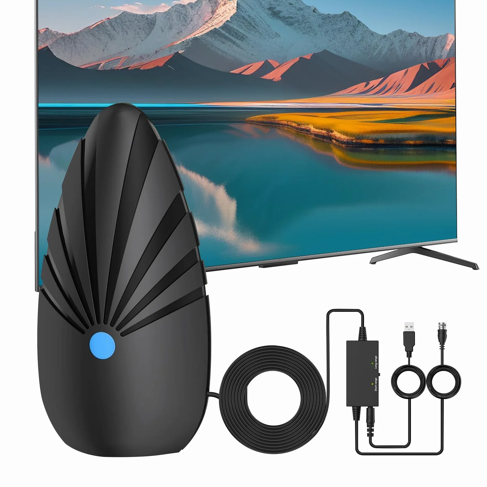Antena DVB-T/DVB T2, antena DVBt2 z wewnętrznym wzmacniaczem (600+Km), antena TV 2025 ze wzmacniaczem sygnału, odpowiednia do 4K 1080p i wszystkich urządzeń TV, kabel koncentryczny o długości 10 m