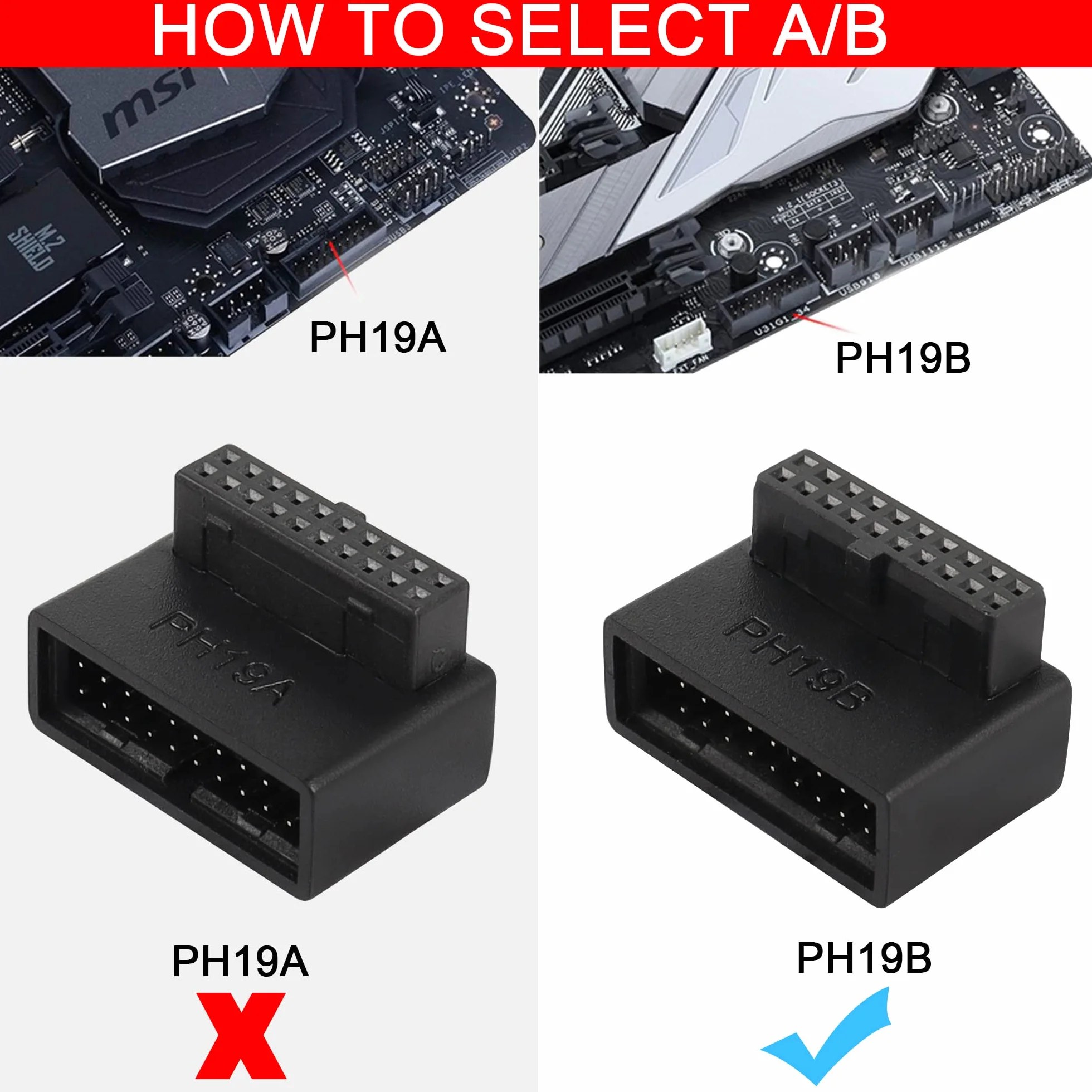 QIANRENON USB 3.0 19/20-pinowy adapter 90 stopni męski na żeński L obrotowe gniazdo kątowe na biurko płyta główna wewnętrzne złącze kątowe (PH19B)
