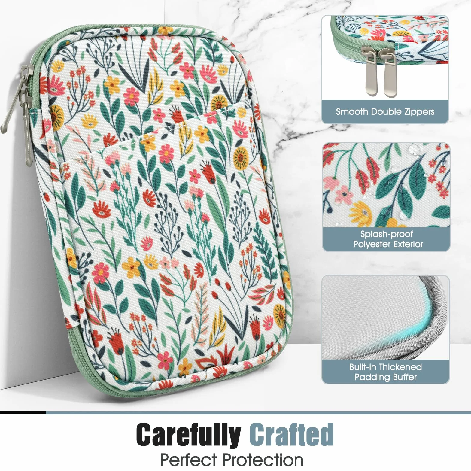 TiMOVO Etui na tablet 6-7 cali dla czytnika e-booków Book Paperwhite/Colorsoft Signature Edition, ochronne etui typu sleeve z kieszenią dla czytnika e-booków, urządzeń Oasis i Kobo, kwiat