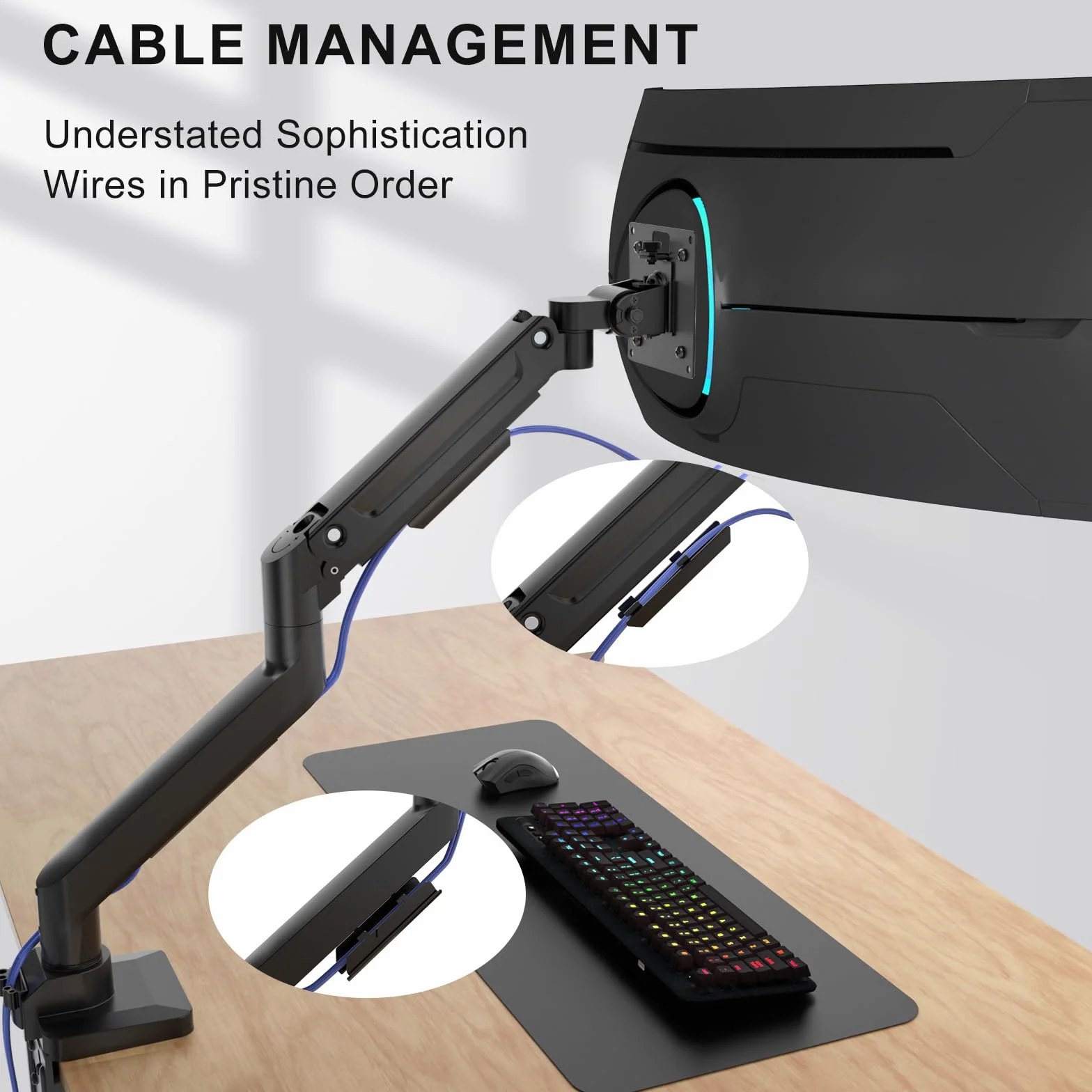 WALI Ramię ze sprężyną gazową z pojedynczym monitorem do ultrawide ekranu do 35 cali i 15 kg, wytrzymały stojak na monitor, w pełni regulowany uchwyt na biurko, VESA 75 i 100 mm, czarny (GSM001XL)