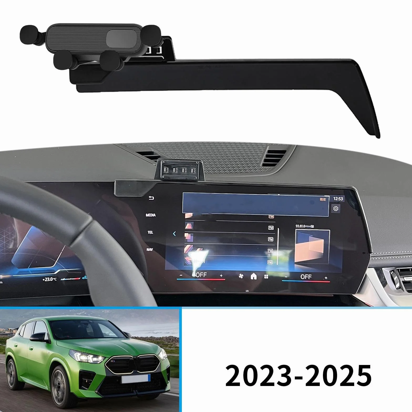 Uchwyt Samochodowy na Telefon dla BMW X2 ix2 2023-2025, uchwyt samochodowy na telefon komórkowy, ekran, stała podstawa, stojak na nawigację GPS (ładowanie)