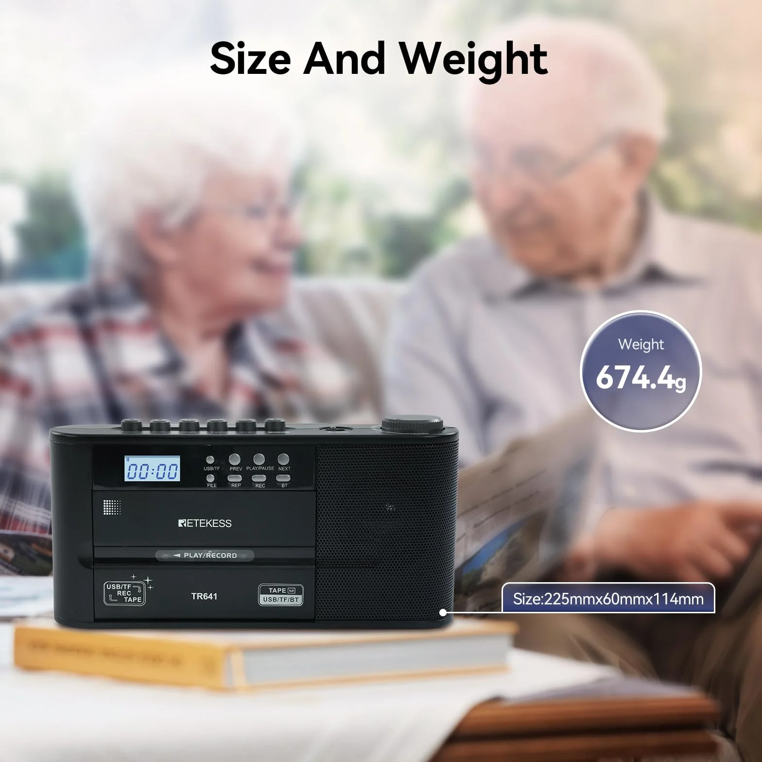 Retekess TR641 Przenośne Radio,Taśmowe Odtwarzacz,FM AM,Karta USB/TF,Połączenie Bezprzewodowe,Operacja Baterii lub Zasilanie Prądu Przemiennego,Używane do Odtwarzania Starej Taśmy