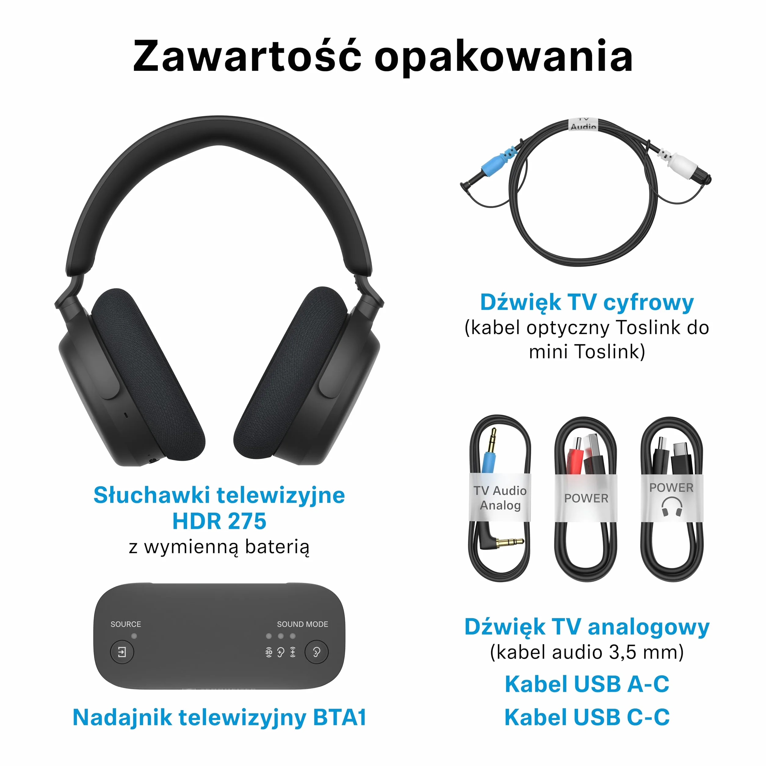 Sennheiser RS 255 Słuchawki Telewizyjne, Zestaw Słuchawek Bluetooth z Nadajnikiem, Bezprzewodowe o Niskich Opóźnieniach z Wirtualnym Dźwiękiem Przestrzennym, do 50 h Pracy na Baterii