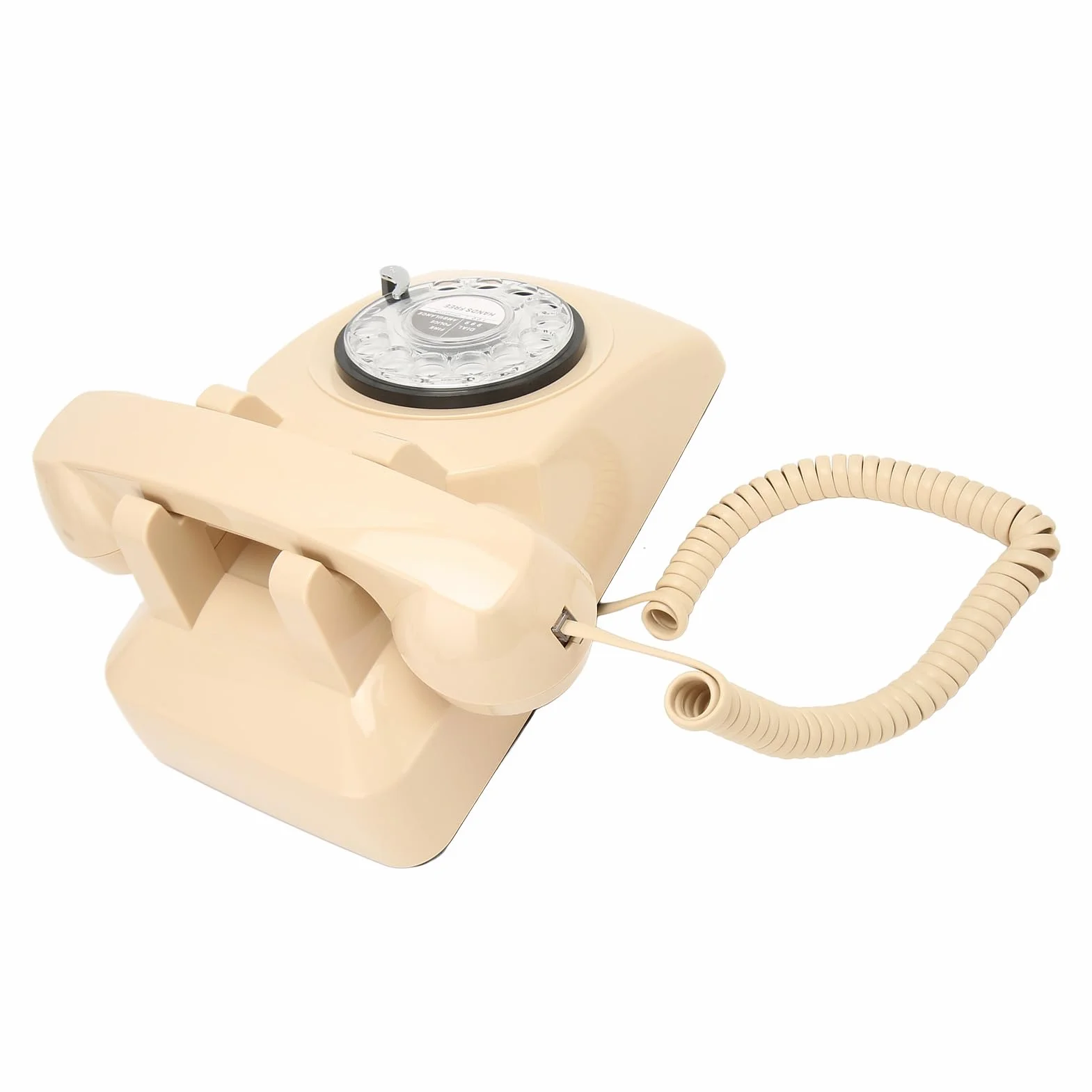 Retro Telefon obrotowy Vintage telefon stacjonarny, staroświecki telefon z obrotową tarczą z mechanicznym głośnikiem, czerwony antyczny telefon stacjonarny do domowego (Beżowy)