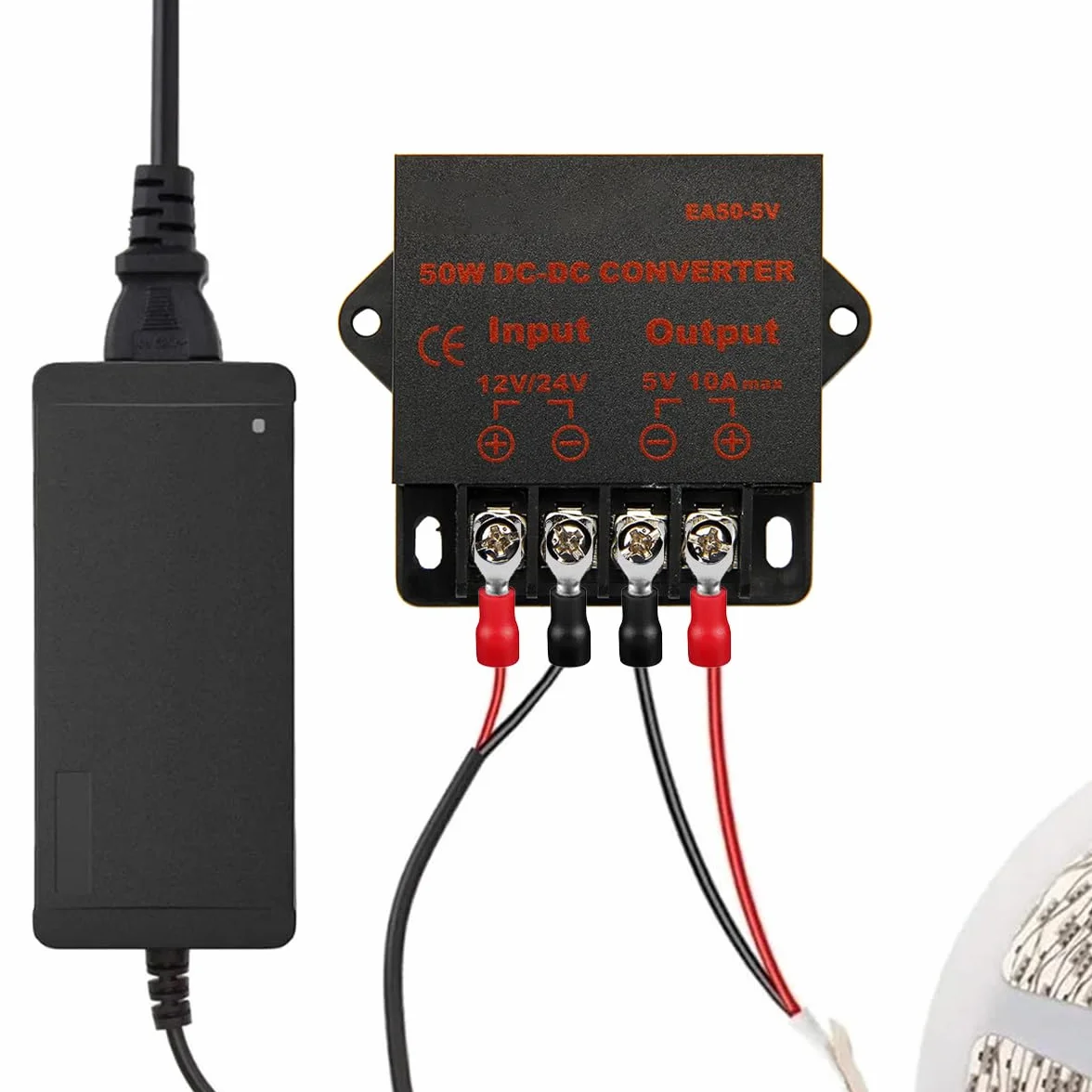 DC-DC Przetwornica Step Down 12V/24V na 5V 10A 50W, przetwornica obniżająca napięcie, transformator konwerter Buck, wysoka sprawność konwersji dla pojazdów