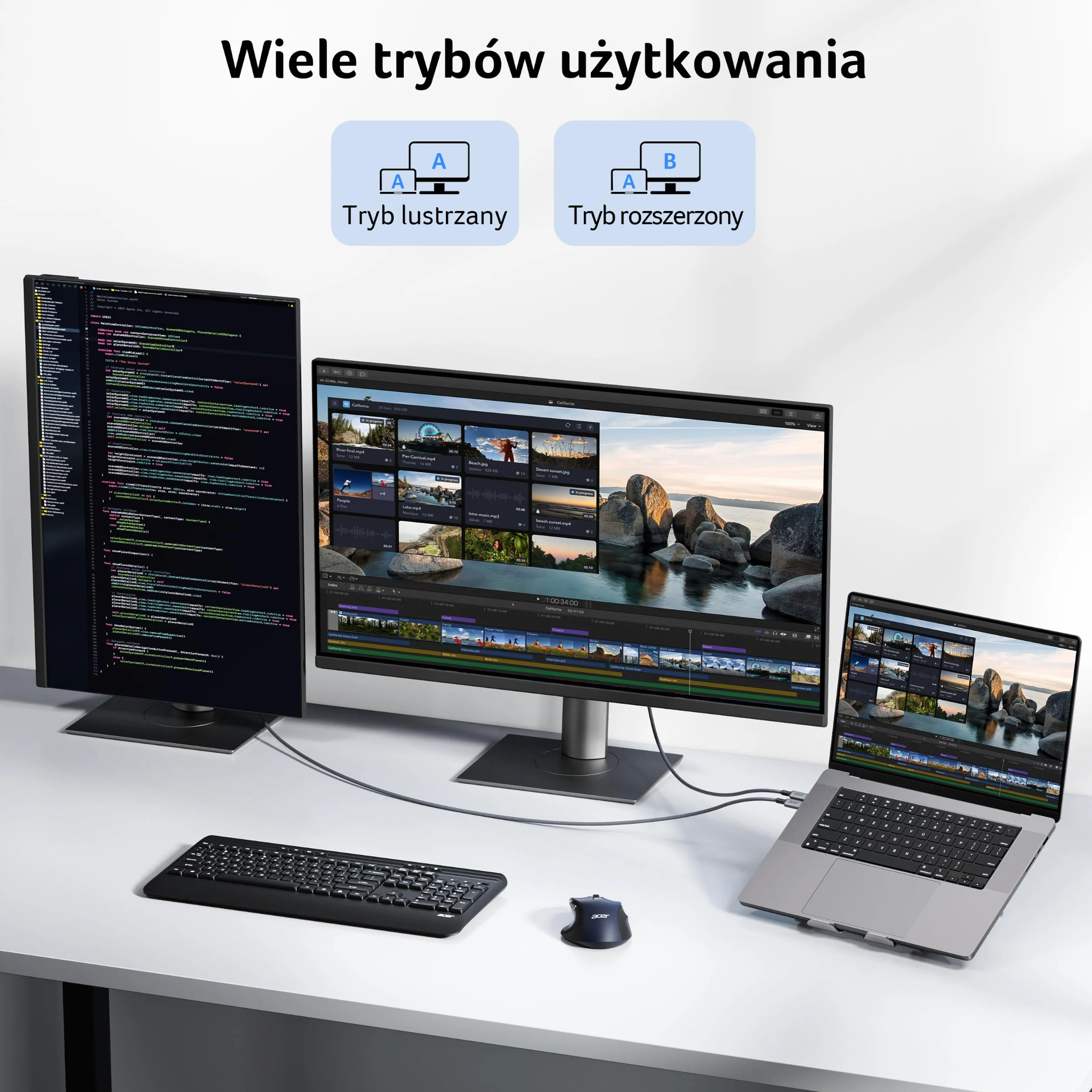 Acer Kabel USB C do DisplayPort 8K@60Hz, Thunderbolt 3/4/5 do DP 1.4 2 m | 4K@240Hz, HDR10+ MST Freesync HDCP 2.3 dla MacBook Neo/Pro M5, Mac mini M4, iPad Pro Air, iMac, iPhone 17, XPS, Galaxy S26