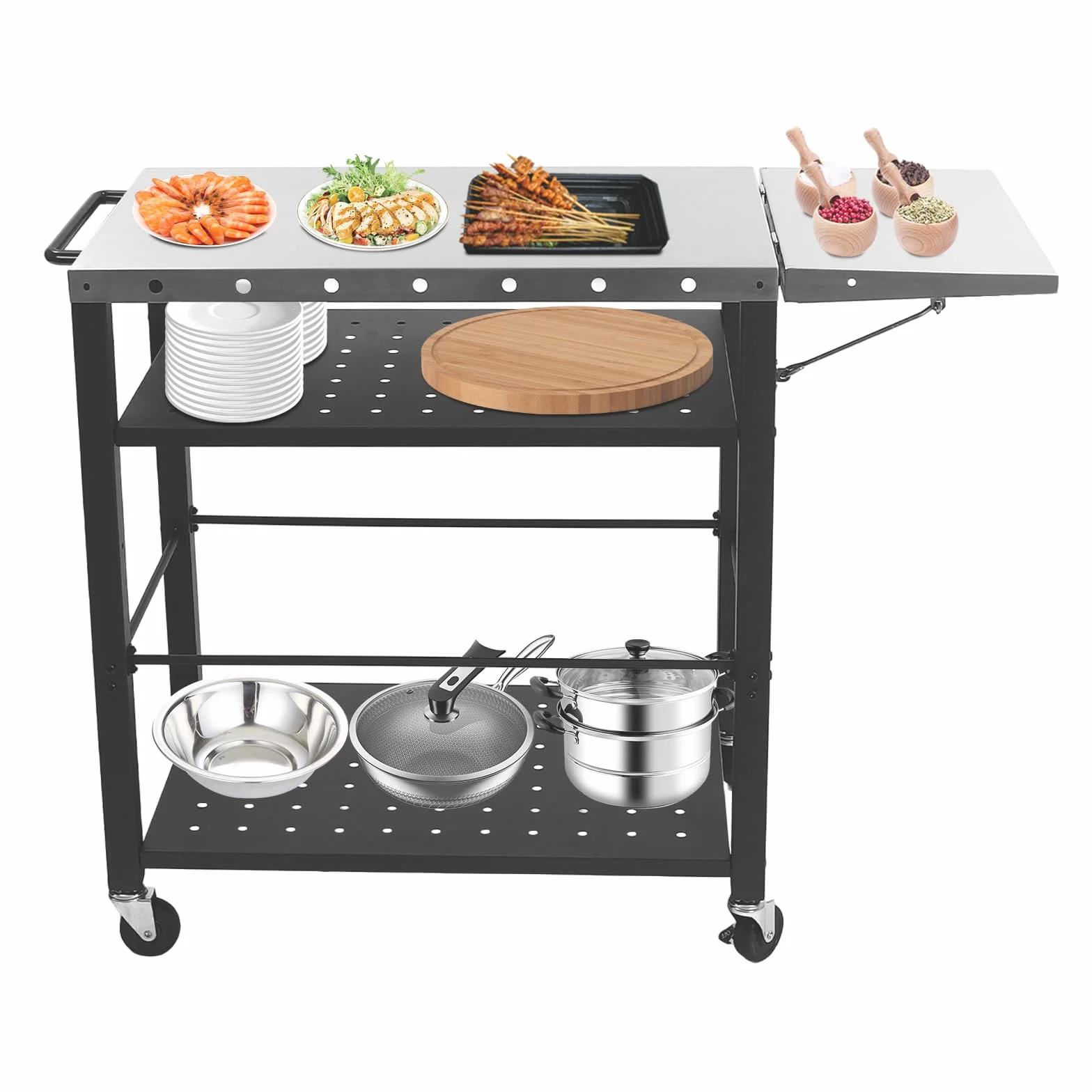 Mobilny grill na kółkach, stół kuchenny, idealny na kemping i ogród