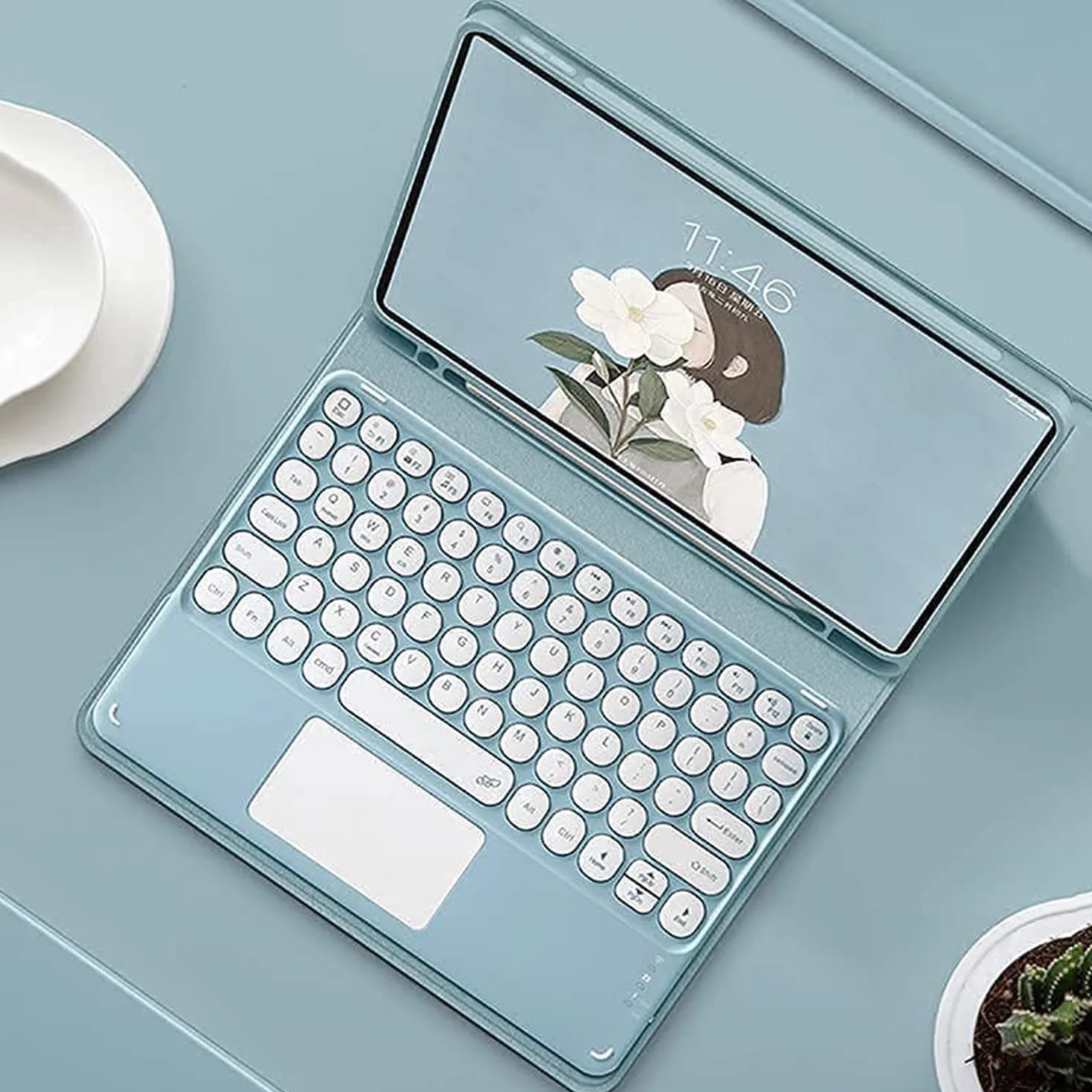 Etui na klawiaturę do Lenovo Tab M10 FHD Plus TB-X606F / TB-X606X 10,3 "FHD z touchpadem Okrągłe klawisze, magnetyczna odłączana bezprzewodowa klawiatura Bluetooth Slim Stand Case,Purple