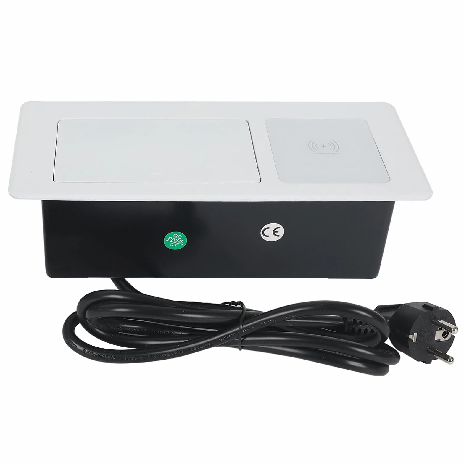 Wysuwane gniazdko elektryczne, 2 gniazda do zabudowy, z USB i bezprzewodową ładowarką 15 W, typ C, 20 W, białe gniazdko do biura, na blat roboczy
