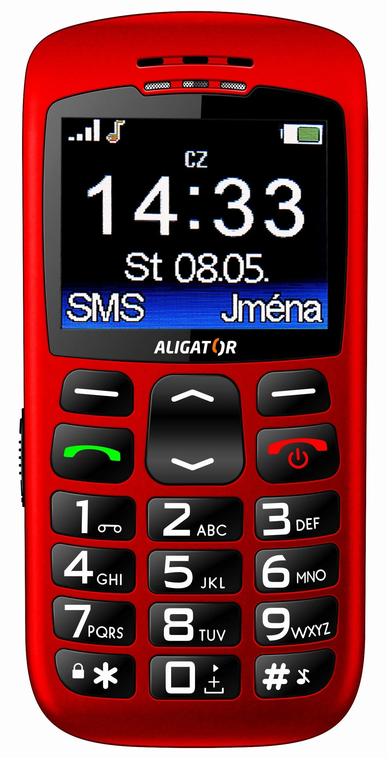 Aligator A670 telefon komórkowy dla seniorów z przyciskiem SOS i lokalizatorem, 4,8 x 2,32 x 0,55 cala, czerwony