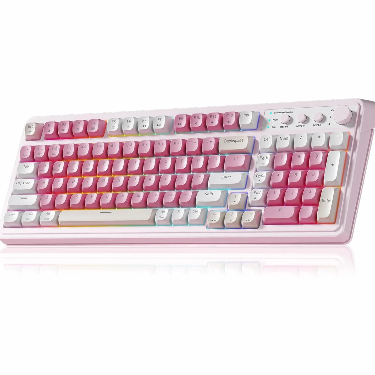 TZMRIT Aula S99 klawiatura do gier, bezprzewodowa klawiatura komputerowa, Tri-Mode Bluetooth/2,4 GHz/USB-C niestandardowa kremowa klawiatura z numerami, podświetlenie RGB, przycisk Media (różowy)