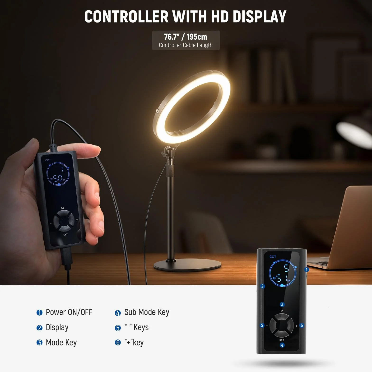 NEEWER Lampa pierścieniowa LED 10" 20 W ze stojakiem na biurko, uchwyt na telefon, kompatybilna z laptopem iPhone, dwukolorowa, 2900 K – 7000 K, wejście USB C PD, CRI97+ 1660LX/0,5 m, do selfie Make