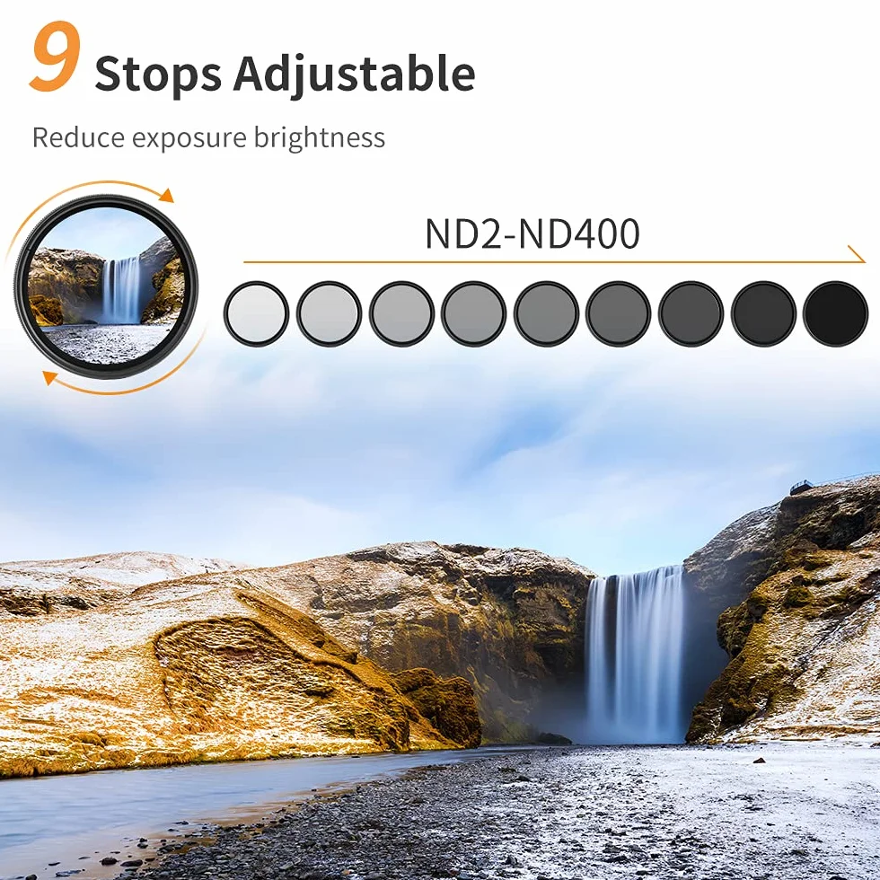 K&F CONCEPT Nano-Basic ND filtr zmienny ND2-400 optyczny szklany filtr z 3 ściereczkami do czyszczenia