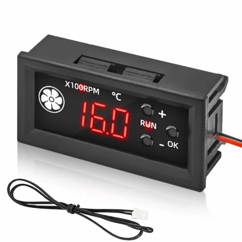 DC 12 V 4-przewodowy regulator prędkości wentylatora, regulator temperatury wentylatora z cyfrowym wyświetlaczem prędkości obrotowej i temperatury, obsługuje 3 A PWM 25 kHz, sterowanie wentylatorem z