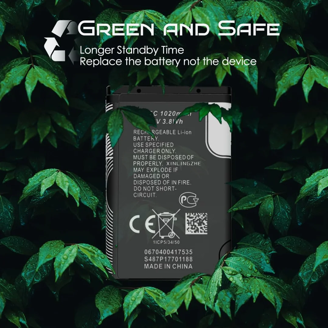 BL-5C akumulator, 1020 mAh litowo-jonowy akumulator zamienny do Nokia 1100 1600 2310 3100 3110 3120 5030 6030 6230 6270 6600 N70 i DIGITRADIO 1/2, TECHNIRADIO 6/RRDR,akumulator wielokrotnego ładowania