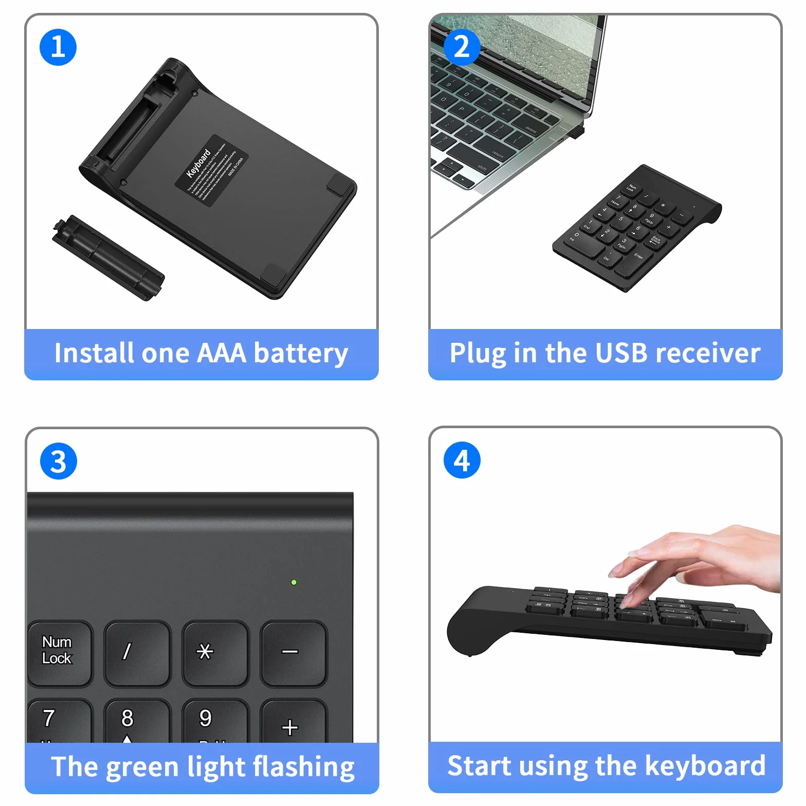 cimetech Bezprzewodowa klawiatura numeryczna, przenośna 2,4 G, ergonomiczna mini klawiatura numeryczna z odbiornikiem USB, 18 przycisków, bloki numerów biurowych do laptopa, notebooka, komputera