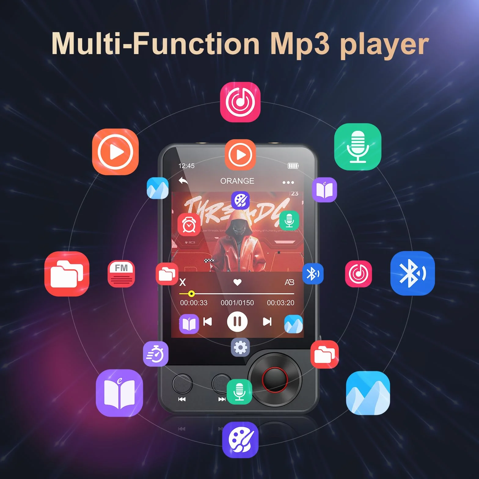 Odtwarzacz MP3 128 GB z Bluetooth 5.3, Przenośny odtwarzacz muzyczny z pełnym 2,4 cala, odtwarzacz MP3 z radiem FM, nagrywaniem głosu, słuchawkami