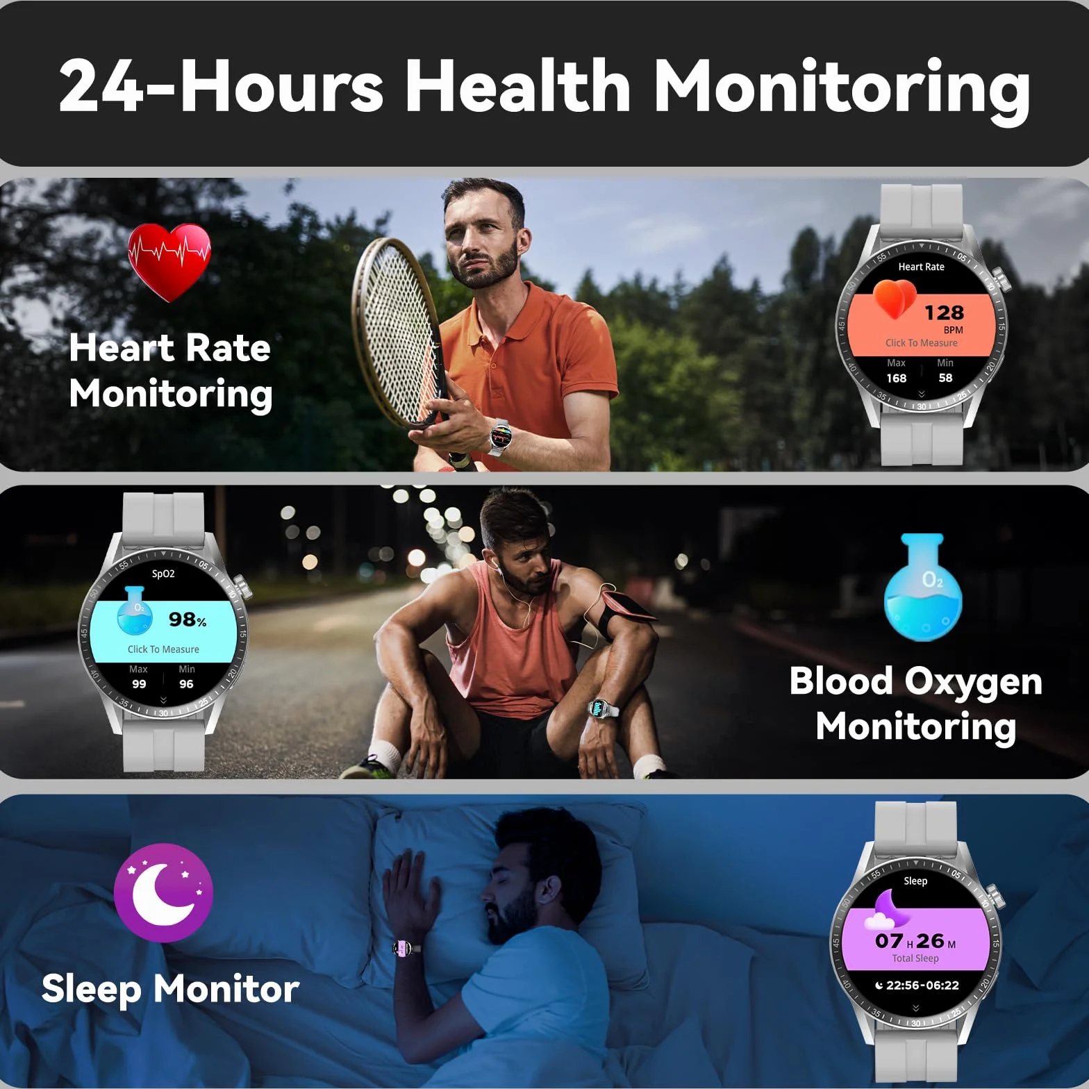 Smartwatch Męski, 1,39" Inteligentny Zegarek z Bluetooth i Funkcją Głośnomówiącą, Zegarek Fitness z 100+ Trybami Sportowymi Monitoruje Tętno z Snu, Wodoszczelny Zegarek dla Androida iOS